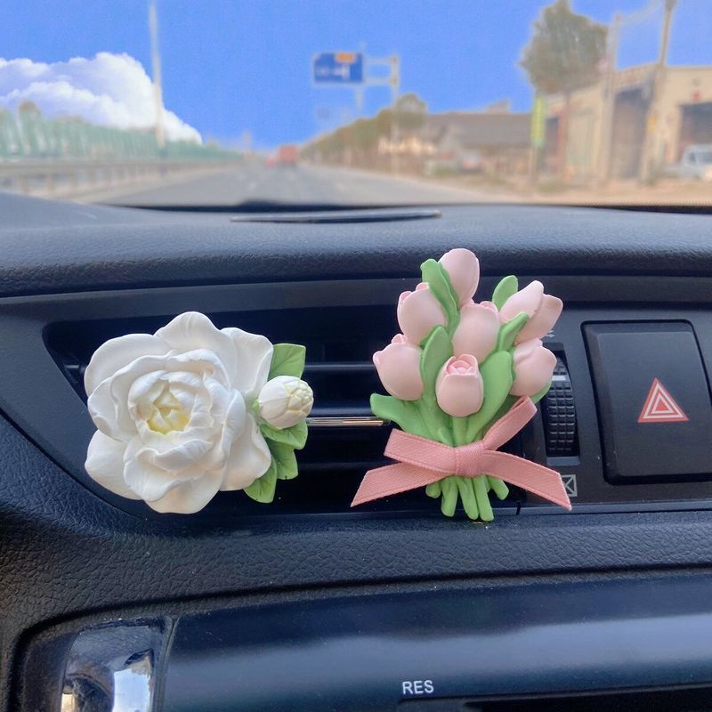 Ins Car Air Freshener Vent Decoration High-End Jasmine Aroma Diffuser Stone Tulip Car Perfume Popular for Women