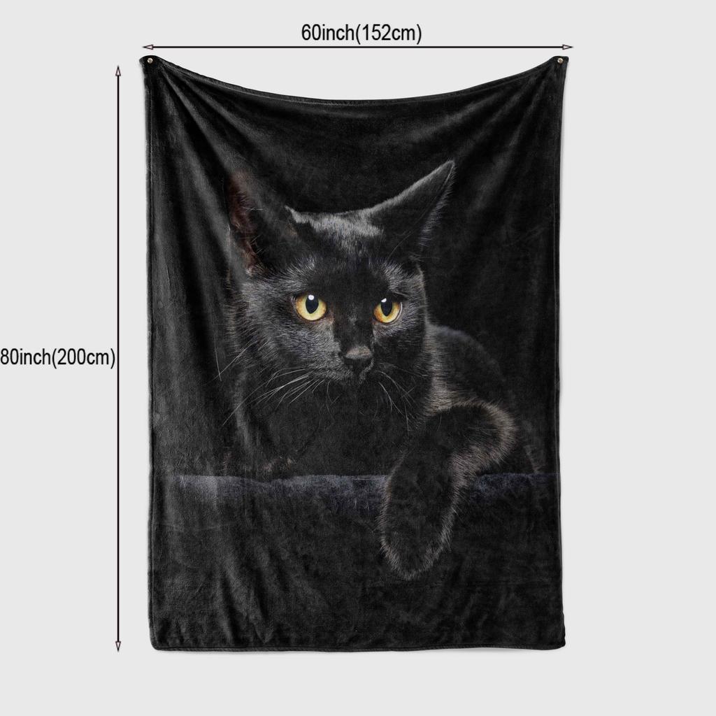 Schwarze Katze Druck Flanelldecke Weicher Warmer Überwurf für Couch Sofa Büro Bett Camping Reisen Gemütliche Nickerchen Decke