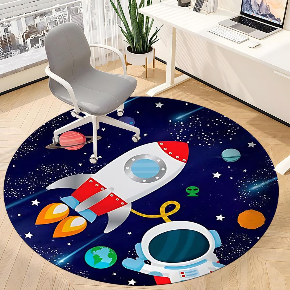 1pc Rocket Ship Carpet for Office Non-Slip, Round Carpet, Soft & Comfortable, Carpet for Office, Round Floor Mat yy251225129