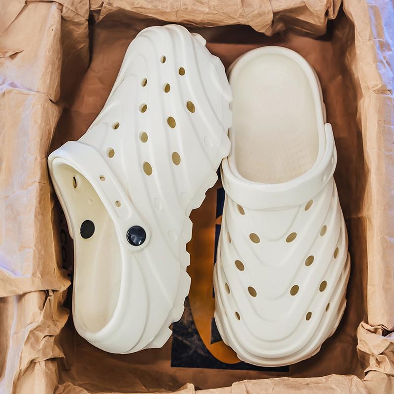 Fashion Cross-Border Solid Color Plus Size Hole Men's Sandals EVA Outsole 4.0 Beach Shoes Thick Bottom Increased Height Breathable Cool