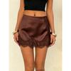 Satin Lace Patchwork Mini Skirt, High Waist Slim A-Line Skirt, Silky Glossy Side Zipper Short Skirt for Spring Summer Pure Y2K Daily Party Outfits