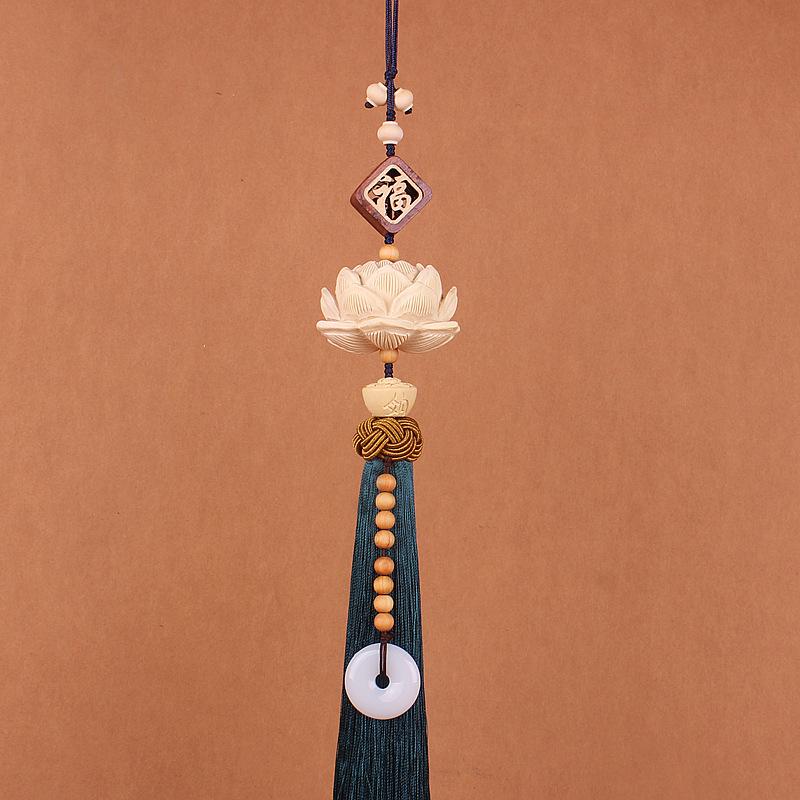 Handmade Boxwood Lotus Buddha Fu Figurines Pendants Car Ornaments Chinese Knot Style Window Decoration Home Decor Feng Shui Gift
