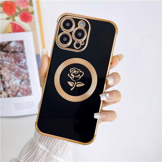 Luksusowa powłoka Rose Flower Frame Magsafe Magnetic Phone Case do iPhone'a 11 12 13 14 15 Pro Max Osłona obiektywu na etui 14 Plus