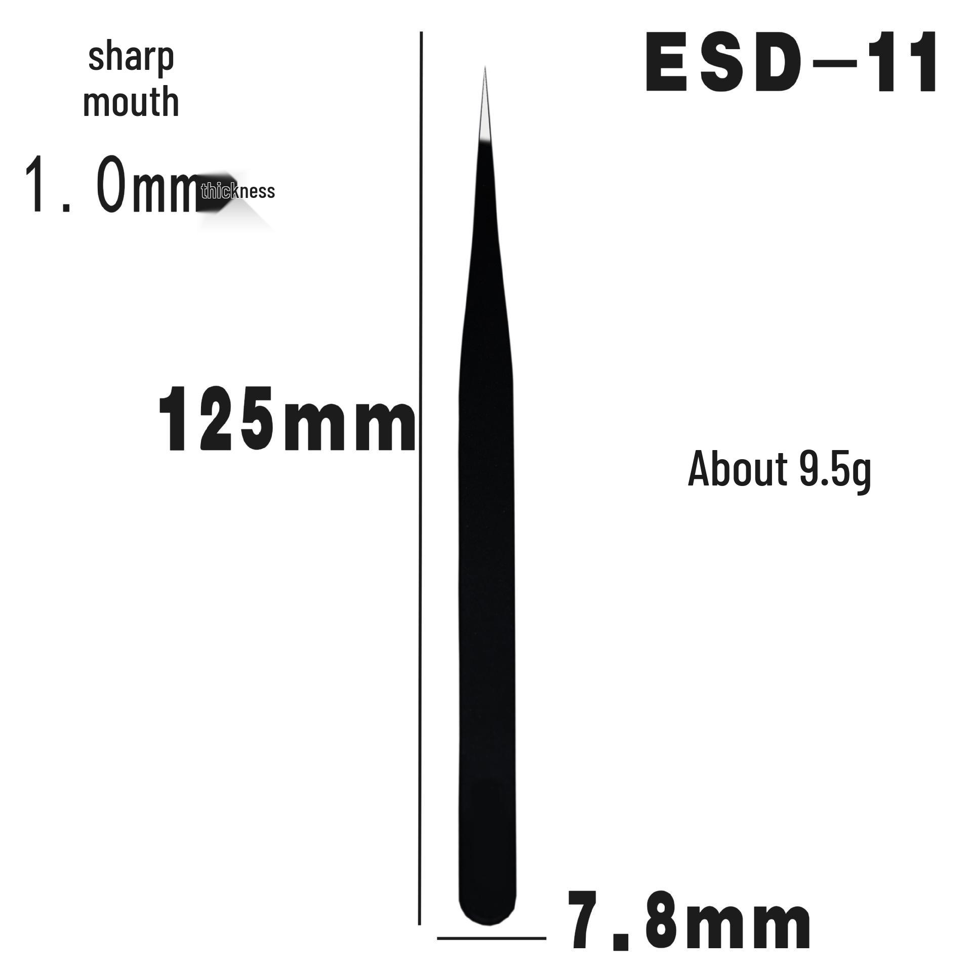 Stainless Steel ESD Anti-static Eyelash Extension Tweezers with Pointed Tip - Black