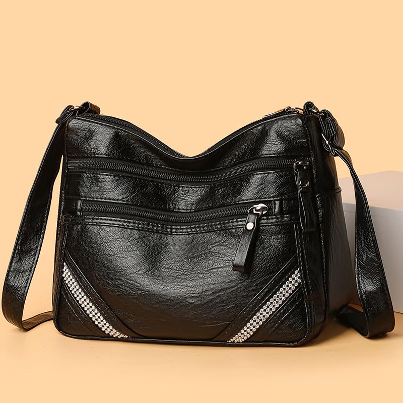 Geantă de damă cu mai multe straturi, geantă de mamă retro cu capacitate mare, geantă de umăr crossbody