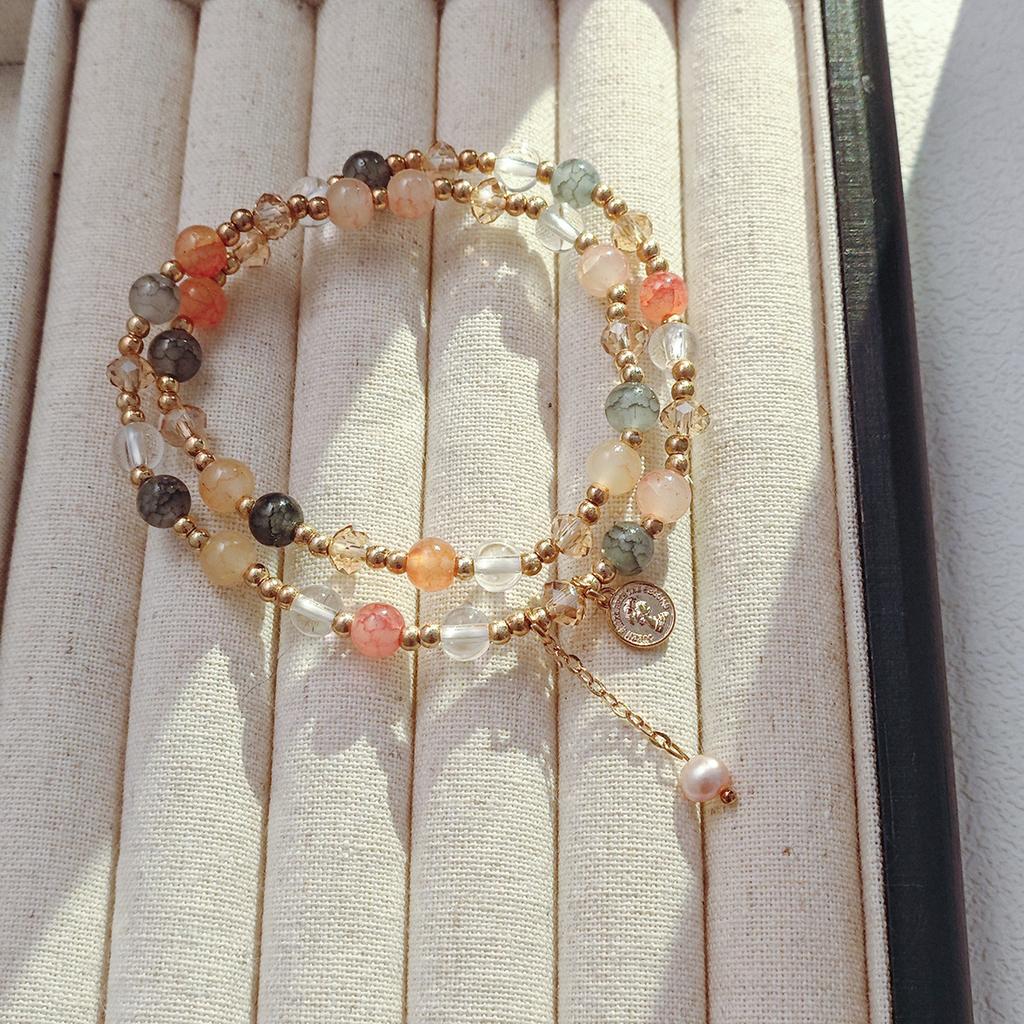 Creative Design Color Beaded Double-Layer Exquisite Bracelet, Mori Guochao High-End Sweet Girl Jewelry Women