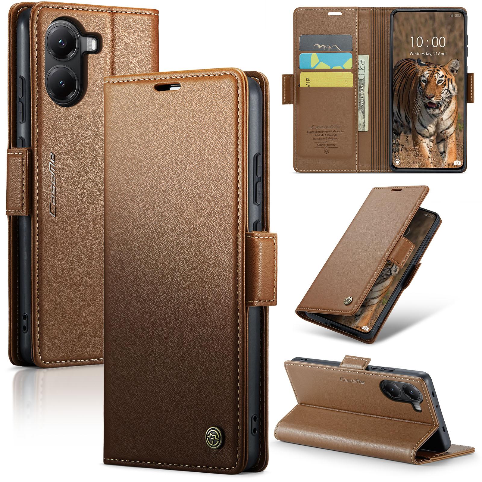 

For Xiaomi Poco X7 Pro 5G Case CASEME 023 Series RFID Blocking Leather Wallet Stand Phone Cover Brown