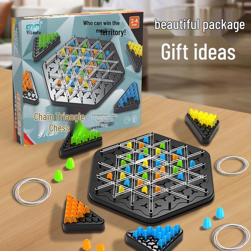 Șah Triunghiular Geometric: Joc de masă interactiv pentru familie cu puzzle-uri cu benzi de cauciuc pentru copii