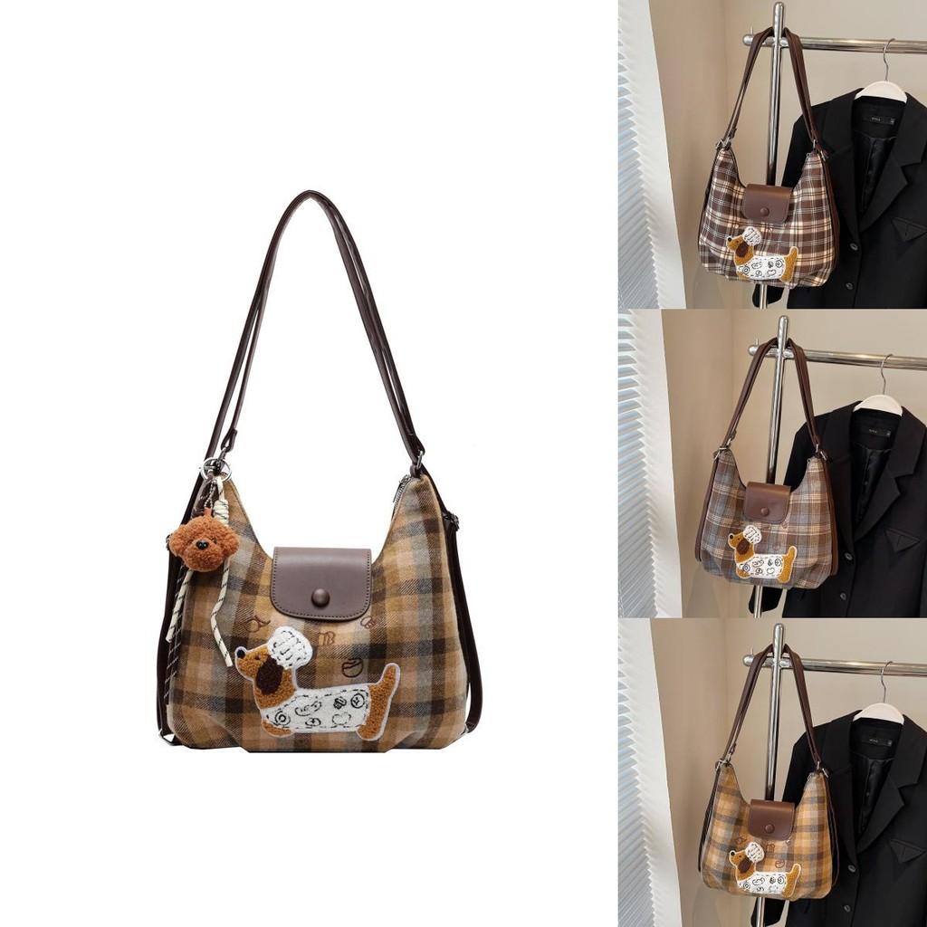 Chic Vintage Grid Pattern Shoulder Tote Bag With Versatile Large Size For Everyday