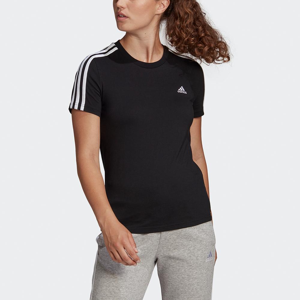 Adidas 3-Stripes Sport Round Neck Short Sleeve T-Shirt Women Tops Black GL0784