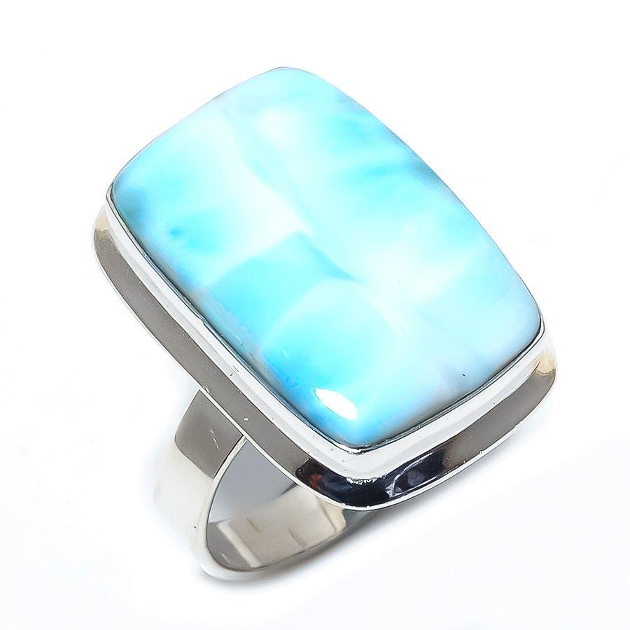 Natural Republic Larimar Gemstone 925 Solid Sterling Silver Gift Ring S.10 K1r35