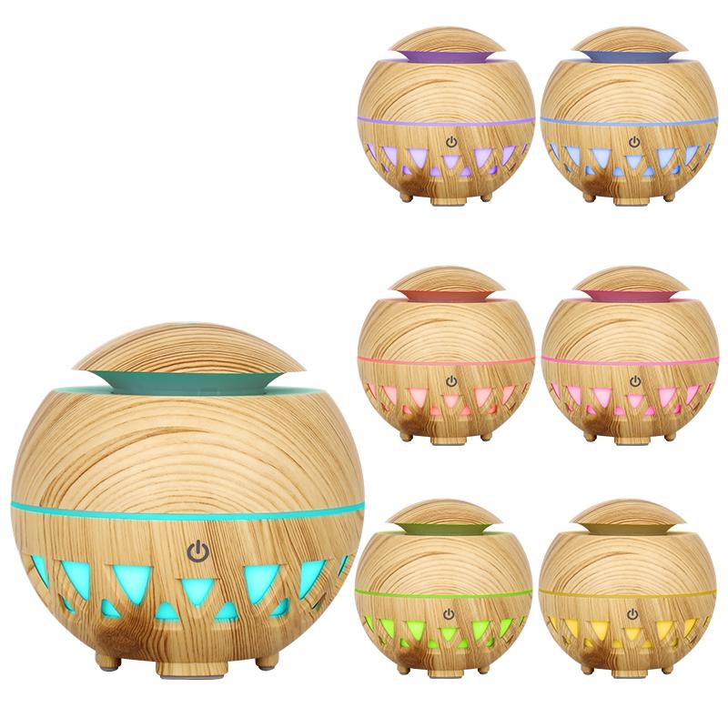 

160ml Ultrasonic Humidifier Wood Grain Hollow Mist Humidifier with Colorful Light (No CE Certificate) Brown/US Plug