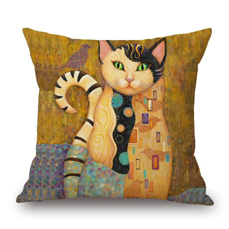 Lovely Cute Cartoon Klimt Style Cat Cushion Cover Bedroom Decorative Sofa Throw Pillow Case