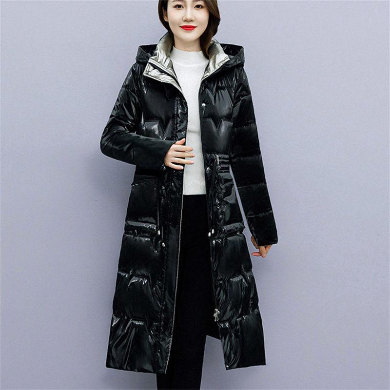 New Winter Jacket Cold Warm Outerwear Womens Long No Wash Glossy Down Cotton Jackets Casual Hooded Parka Overcoat Windproof Coat