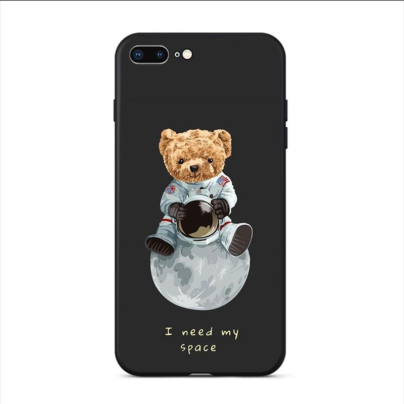Cute Cartoon Bear Phone Case For Iphone 12 Mini 13 11 Pro Max SE 2020 XS X XR Hard Mobile Shell 7 6S 8 Plus 5 Funny Unique Cover