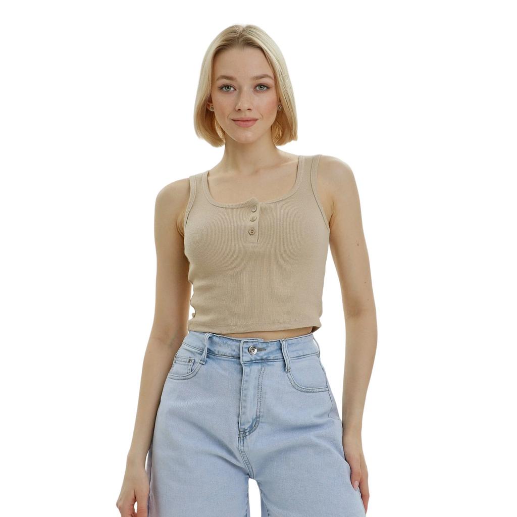 Top crop cu nasturi Lookus pentru femei/doamne Mercan