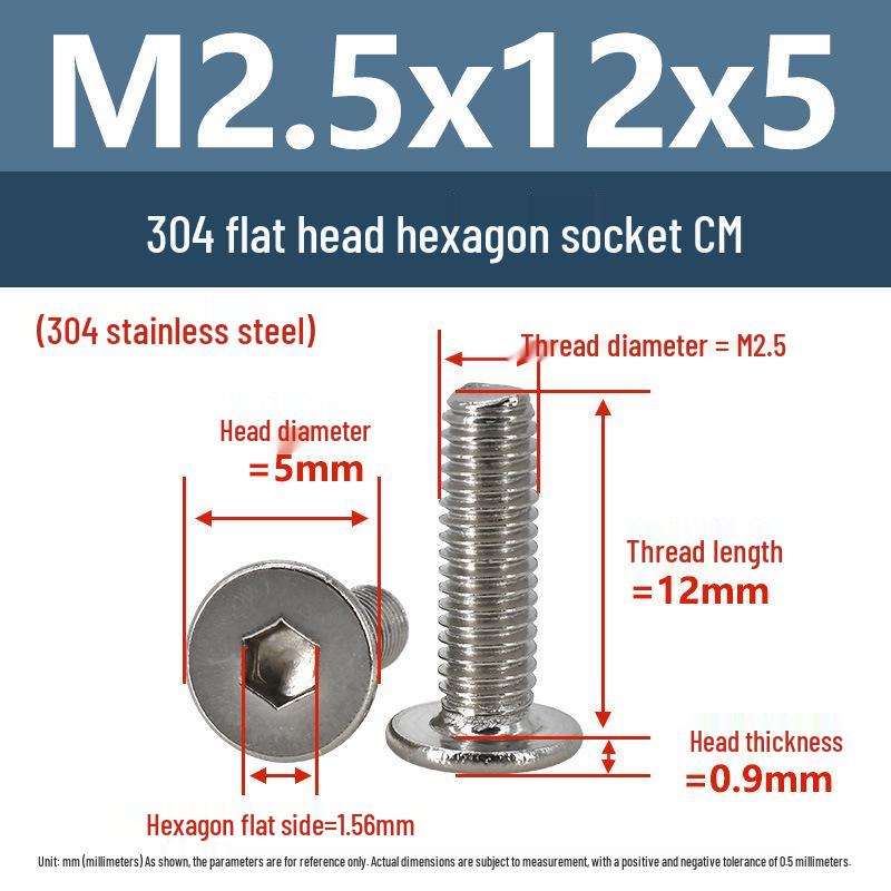 Yigu 304 Stainless Steel Flat Head Hex Socket Screws - M2 to M8 Button Head Machine Screws