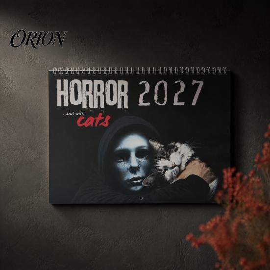 Gothic Home Decor 2027 Horror Movie And Cats Wall Calendar, Halloween Large Scary Creepy Annual Ritual Gift Characters 12 Monthly Spooky Cat