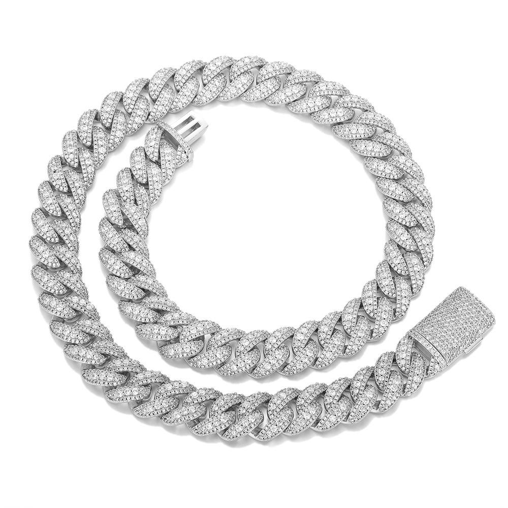 European and American hip-hop bracelet men's box buckle copper inlaid zircon silver 11mm Cuban necklace