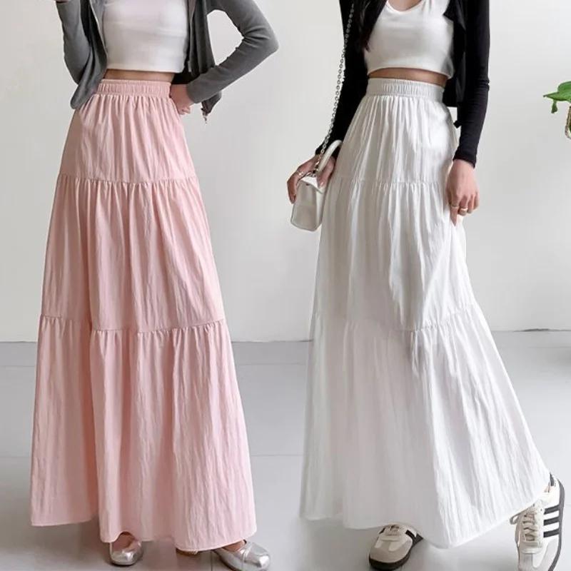 Women Cake Skirt Summer Trend High Waist Pleated Skirt Casual Elegant All-Match Solid A-line Big Swing Double Layer Skirt