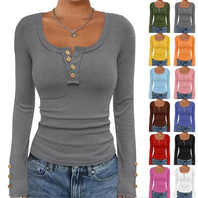 Women's  And Winter Slim Bottom T-shirt Fashion Casual Solid Color U Neck Pullover Long Sleeve Top
