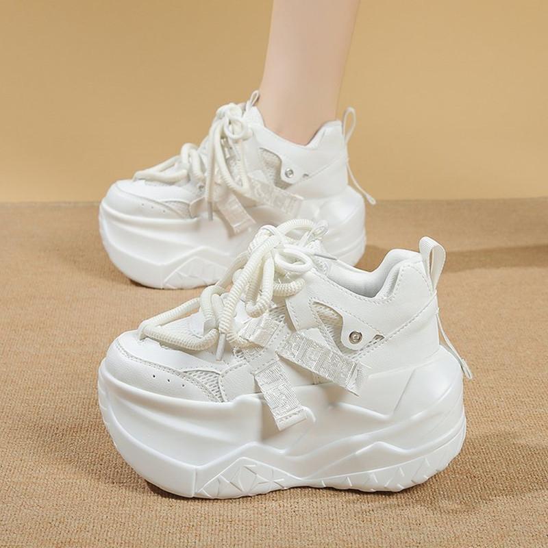 Women's Platform Shoes High Quality Leather Casual Shoes 12CM Height Increasing Sport Footwear Womens Dad Shoes Zapatos De Mujer