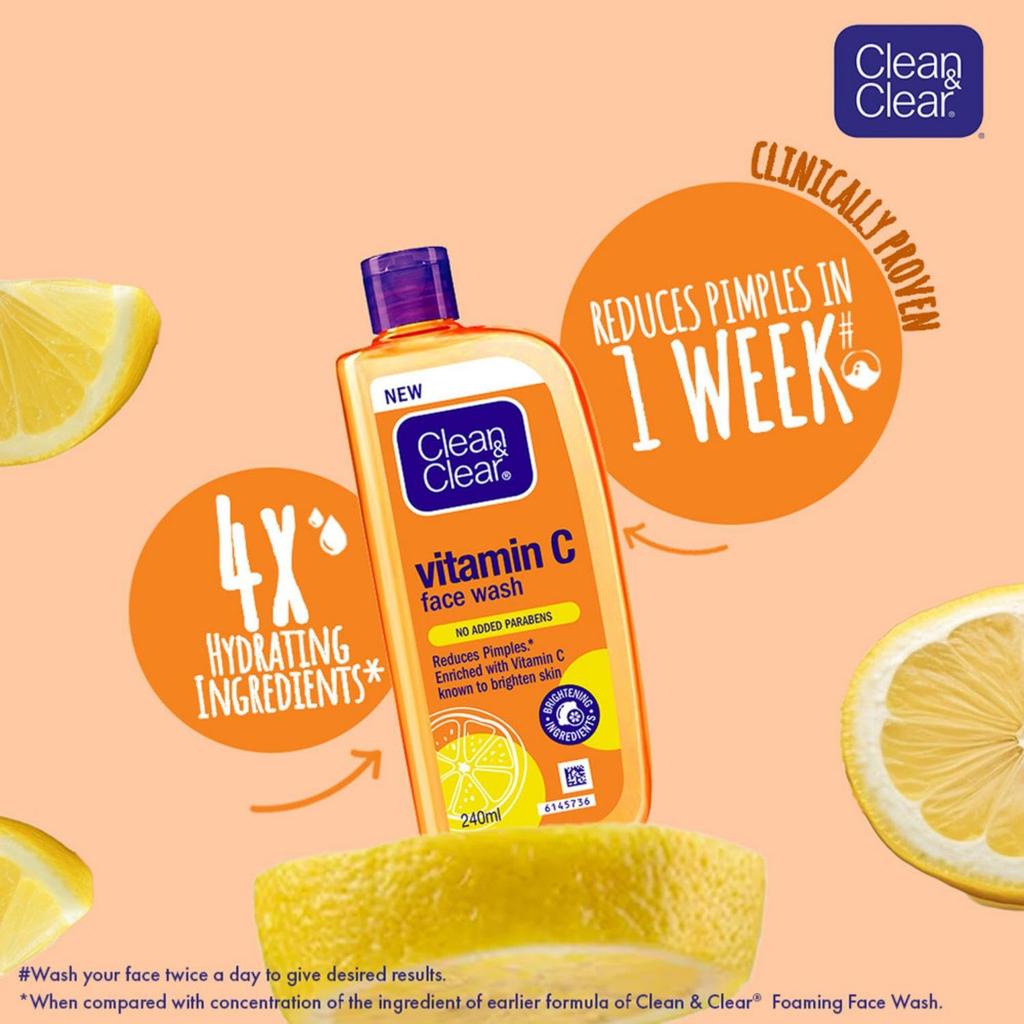CLEAN & CLEAR Vitamin C Gesichtswaschgel 240ml Packung mit 1 Aufhellend Täglich Sanfte Hautpflege Für Jugend