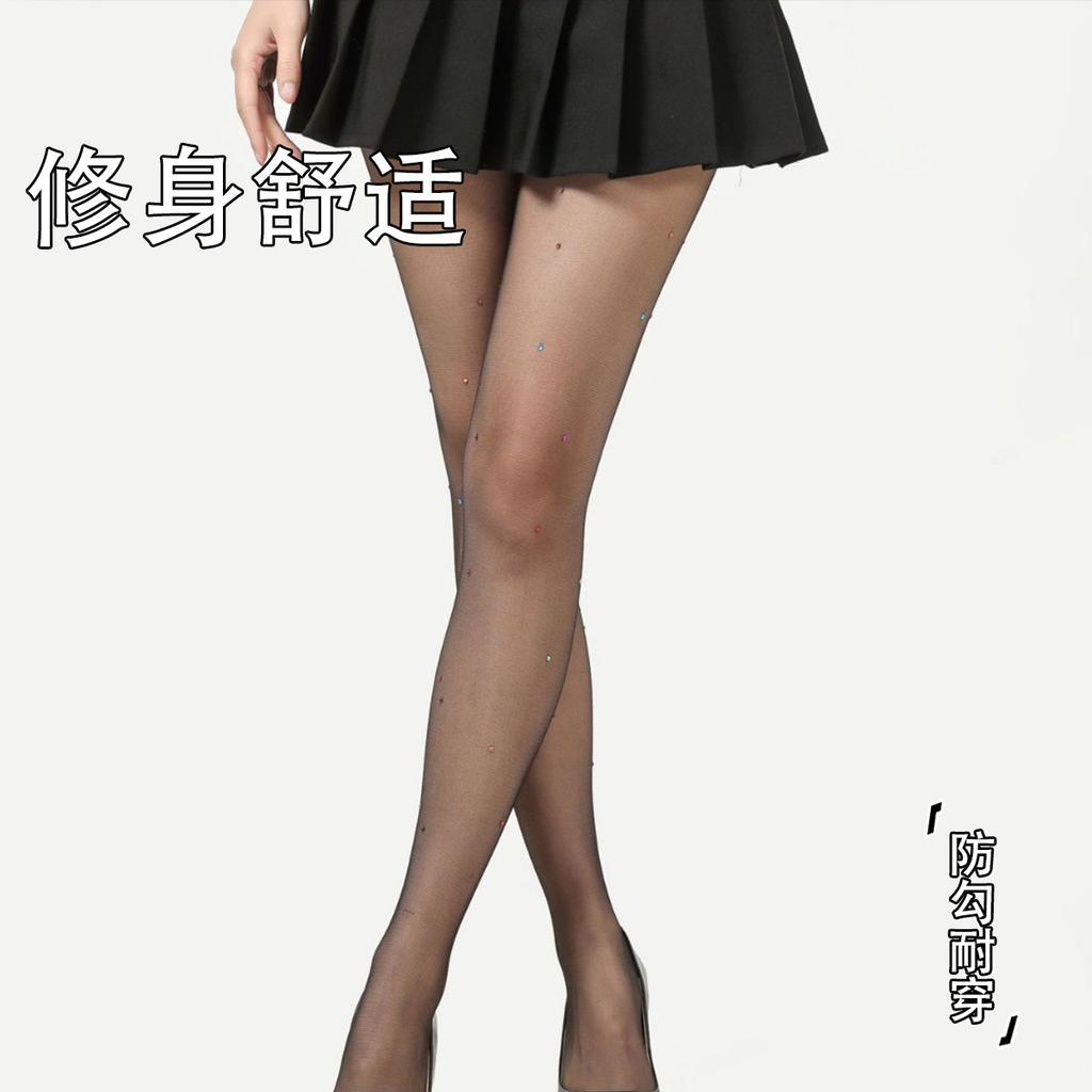 Xiaoxiangfeng Gypsy Star Hot Diamond White Stockings Women's Spring Thin Trendy Sexy Black Silk Pantyhose Anti-hook Silk