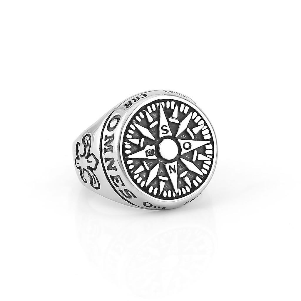 Stainless Steel Vikings Compass Iris Flower Ring Men Women Fashion Handmade Quality Finger Jewelry Gift for Boyfriend