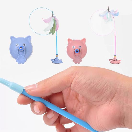 Cat Tease Toy with Suction Cup Interactive Cat Toy Press Lock Sticks on Floors Cat Wand Toy Flexible Steel Wire Cat Feather Toy