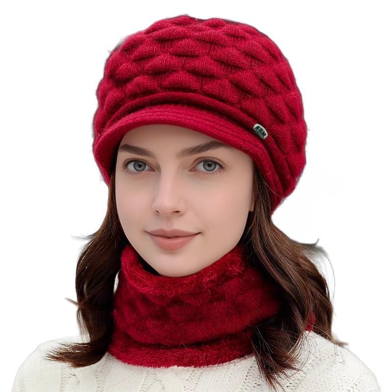 Damen Strick-Wintermütze mit kurzer Krempe - Samtgefüttert, vielseitig, warmes Wolldesign für Mittelalte und Ältere