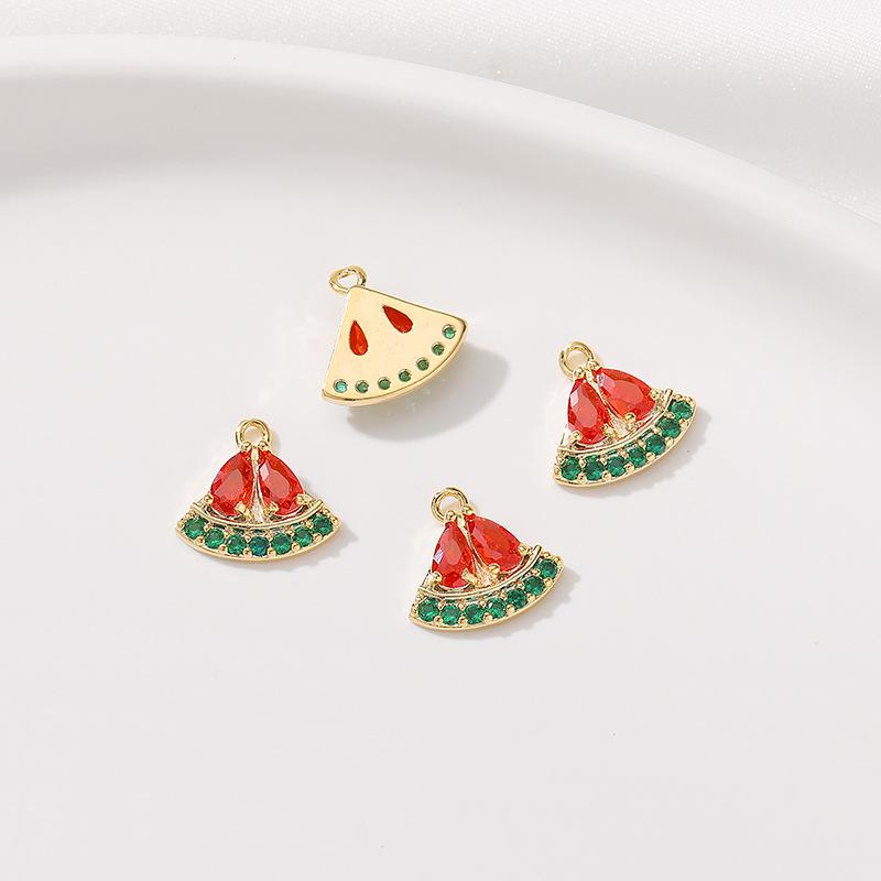 Color-Preserving 14K Gold Plated Zircon Fruit Series Charm Pendant for DIY Bracelets: Strawberry, Pineapple, Grape