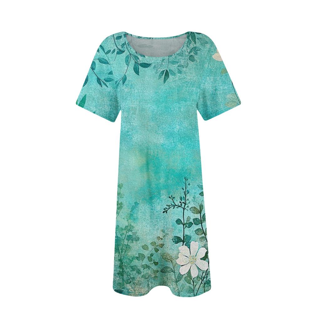 Womens Summer Dresses Short Sleeve Linen Casual T-Shirt Dresses Swing Beach Midi Dress Sundresses With Pockets