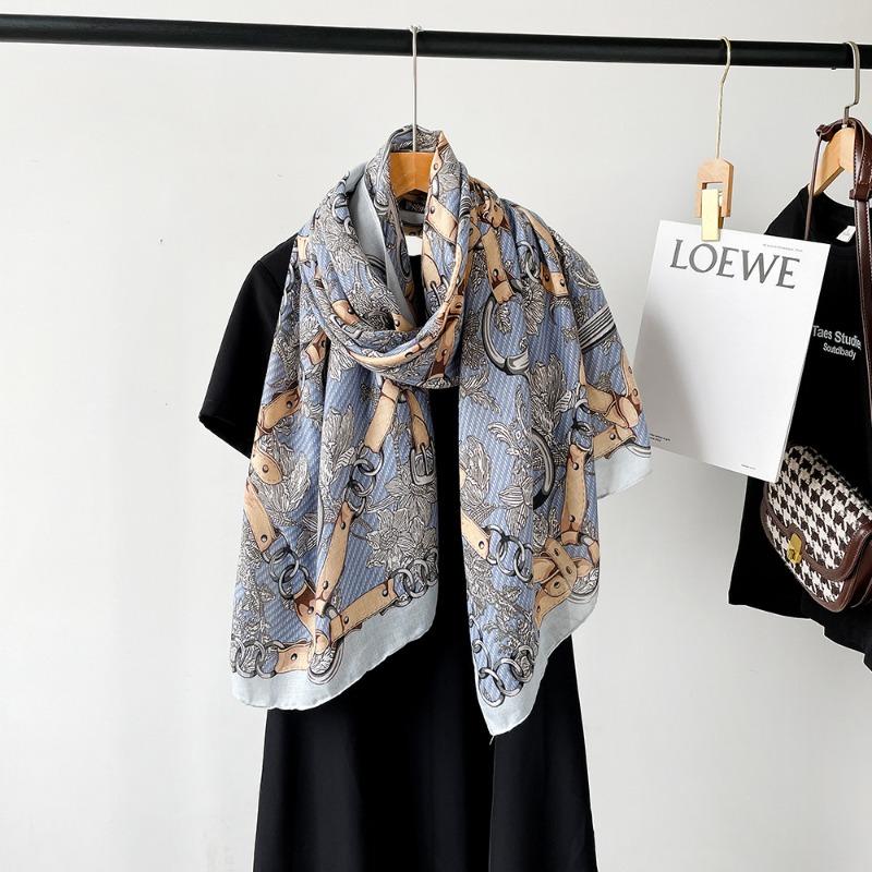 New Cotton and Linen Scarf Women's Autumn High-end Feeling Belt Buckle Printed Silk Scarf Angola Red Shawl