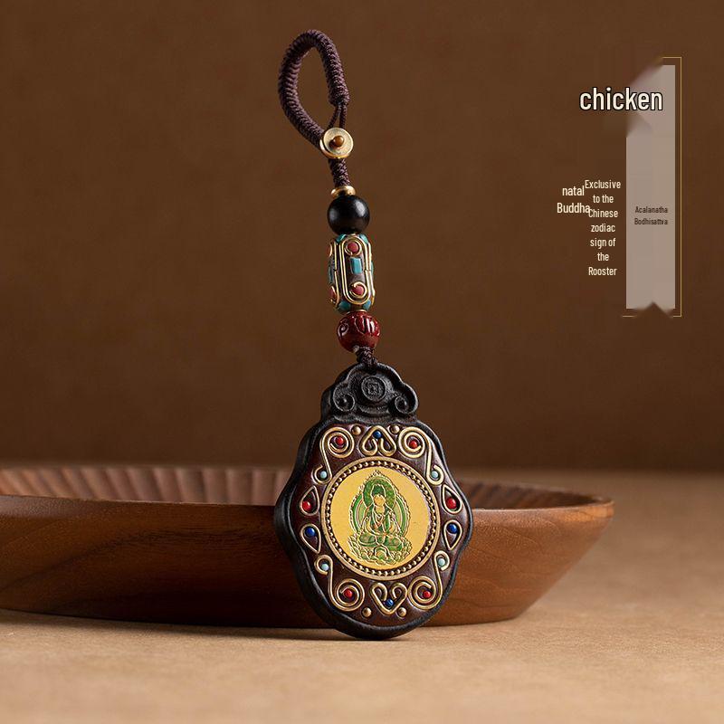 Ebony Nepal Eight Guardian Gods Keychain Pendant - Retro Buddha Jewelry Gift for Men and Women