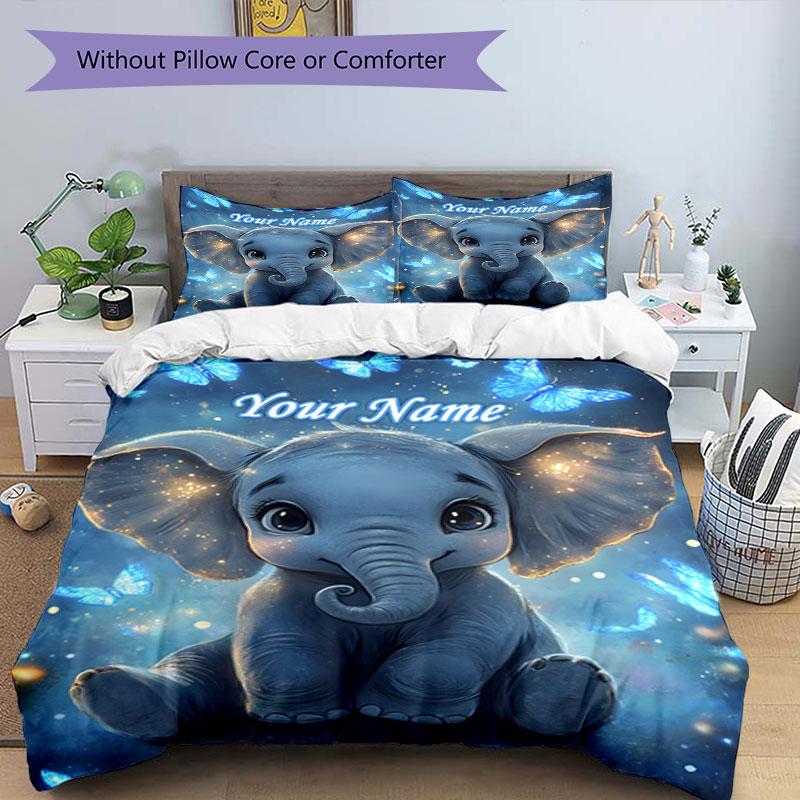 3PC Custom Name Elephant Dreamscape" Bedding Set Duvet Cover Closure Includes 1 Duvet Cover & 2 Pillowcases for Bedroom