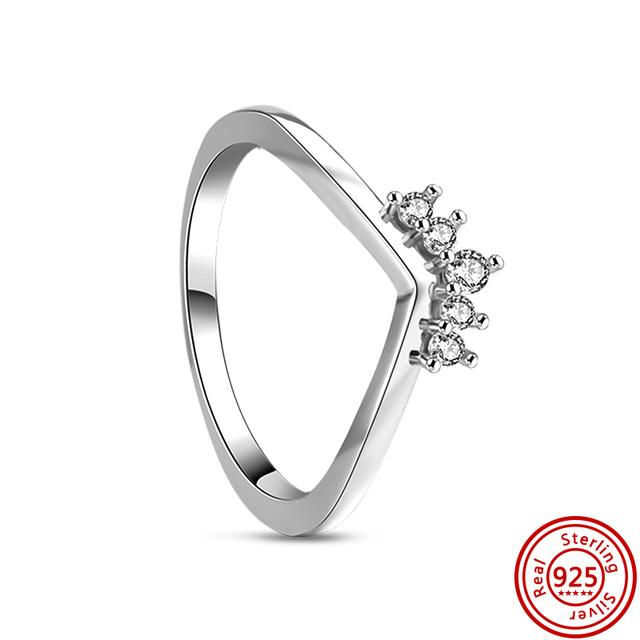 Authentic 100% 925 Sterling Silver Princess Regal Crown Heart Sparkling Zircon Luxury Circle Rings Women Wedding Jewelry