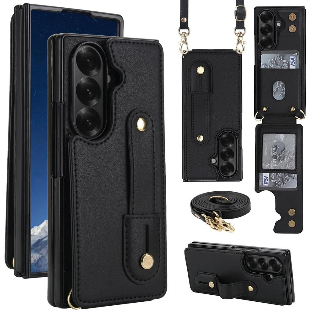 Compatible Samsung Z Fold7 Crossbody Case: Fits Fold6/5/4, with Wrist Strap & Card Holder.