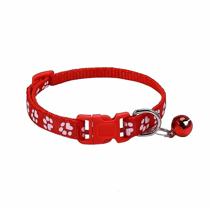 Pet Collar With Bell Cartoon Footprint Colorful Dog Puppy Cat Accessories Kitten Collar Adjustable Safety Bell Ring Necklace Pet