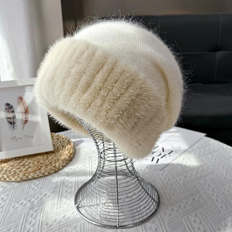 Mink Hair Hat Female Korean Version Winter New Rabbit Hair Blended Knitted Hat Temperament Headband Hat Showing Face Small Fur Hat