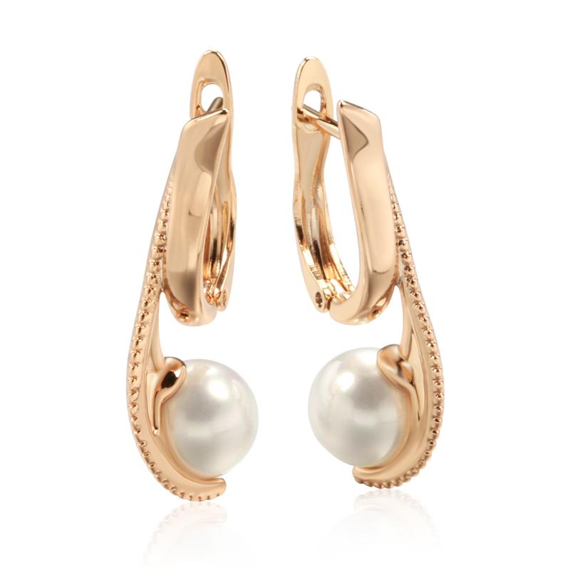 Luxury Pearl Long Drop Earrings For Women Rose Gold Color Fine Wedding Jewelry Trendy Easy Matching Dangle Earring