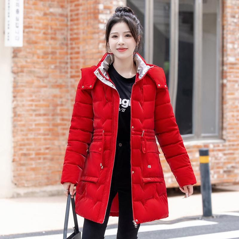 New Winter Padded Jacket Women's Mid-length Shiny Korean Loose Cotton Jacket Warm and Thickened Down Padded Jacket