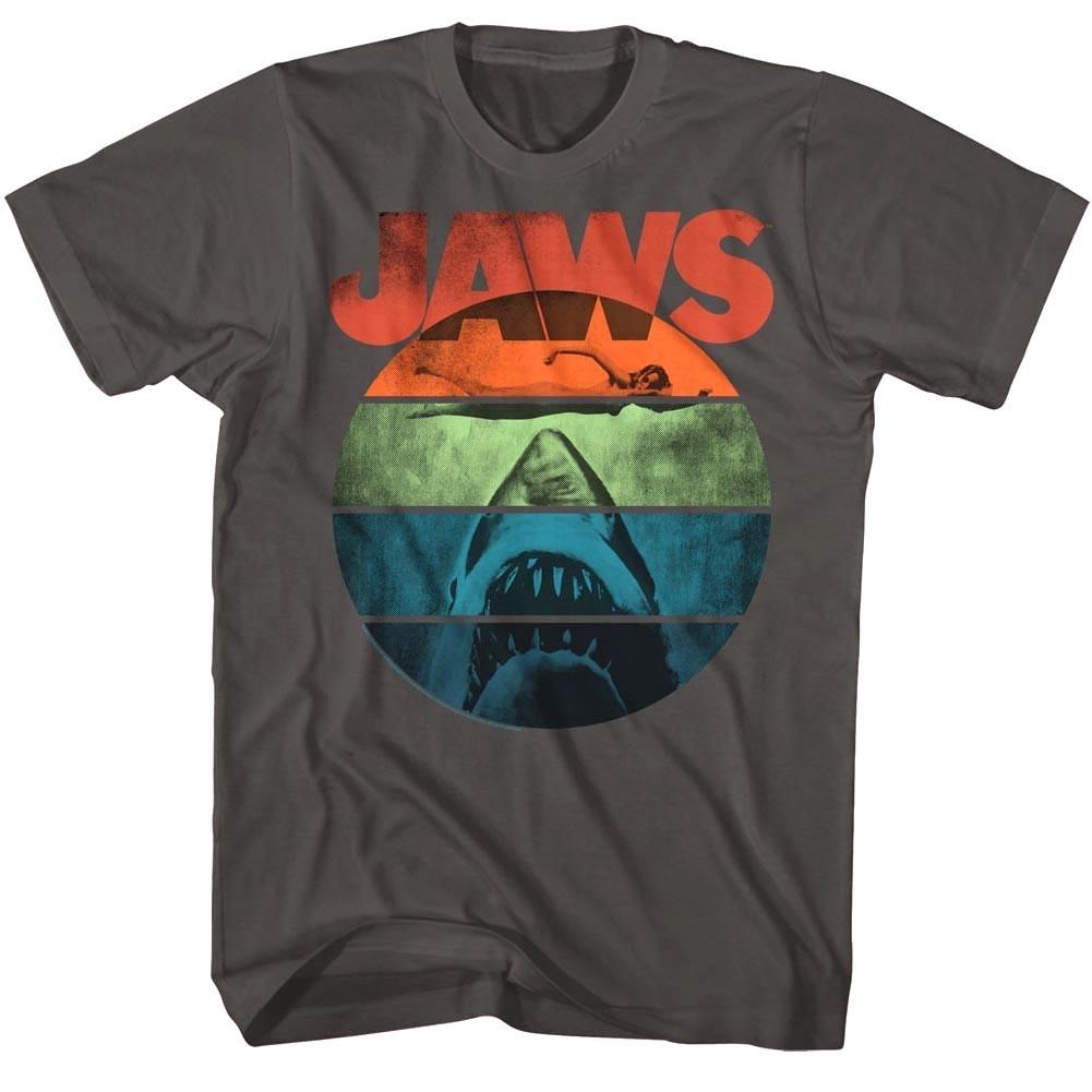 Jaws Retro Vintage Rainbow Sun Men T Shirt Shark Attack Swimmer Charcoal Gray S