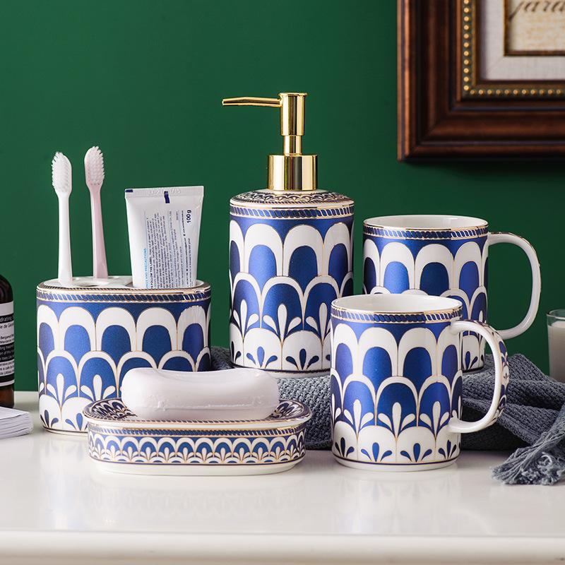 Ceramic bathroom wash five piece set ceramic mouthwash cup bathroom supplies bathroom accessories soap dispenser cup dispenser