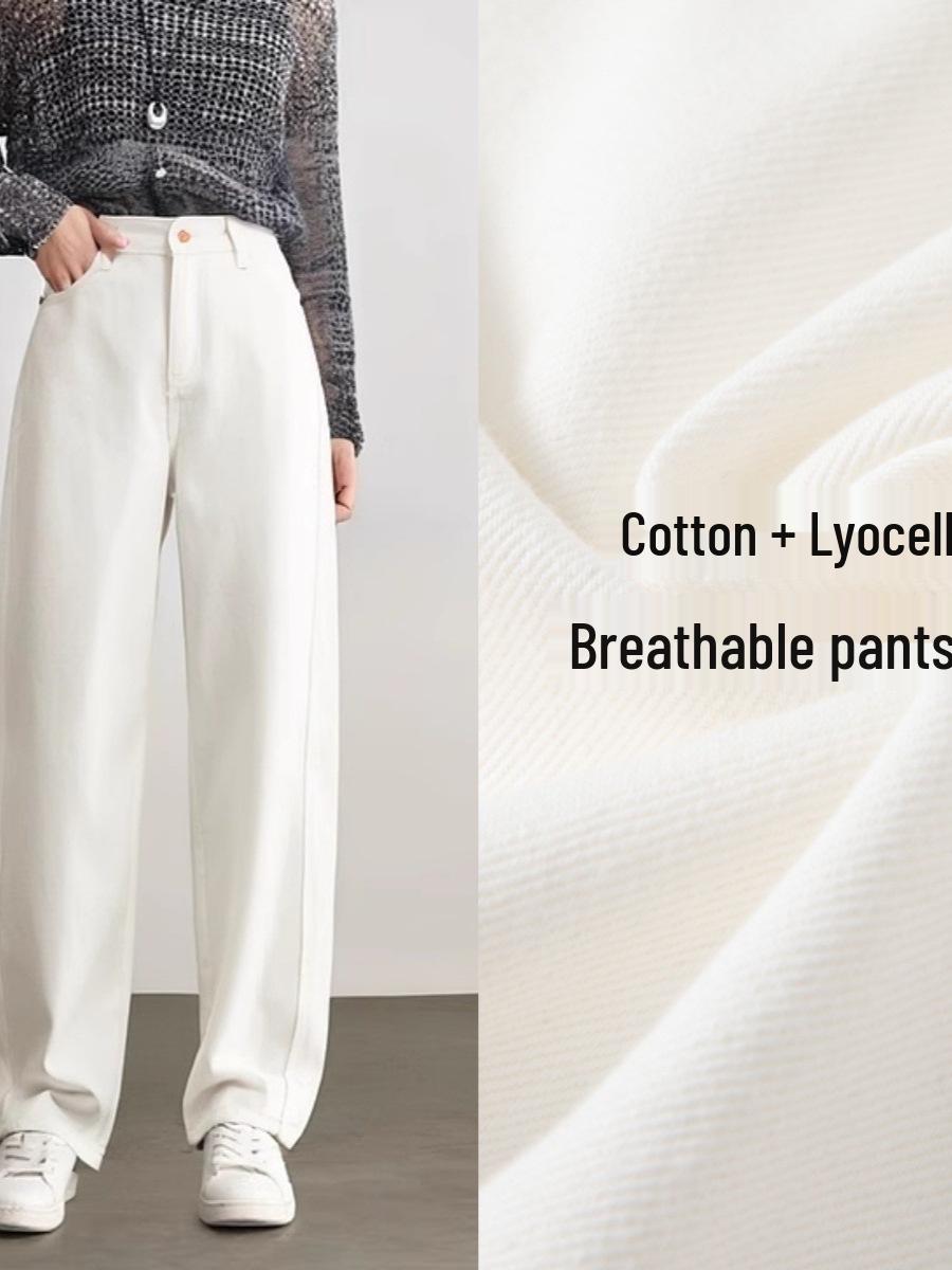 2026 Spring Women s White Lyocell Loose Straight-Leg Jeans M (50-55 kg)
