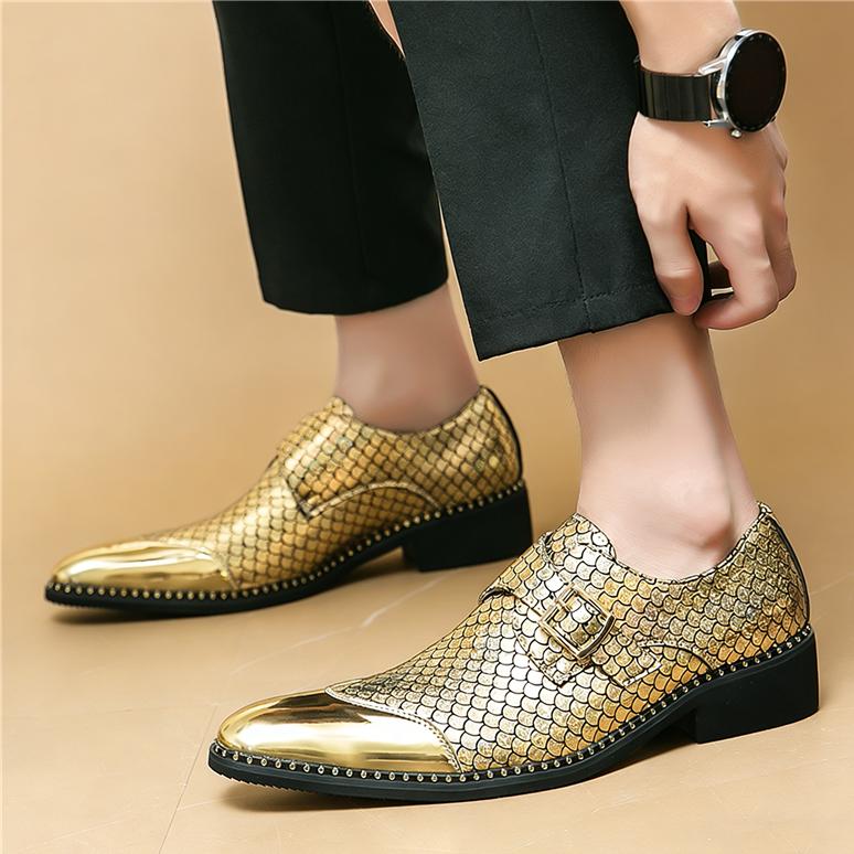 Designer New Charm Gold Silver Patchwork  Monk Strap Shoes for Men Moccasins Wedding Prom Homecoming Footwear Gentleman Loafers