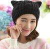 [lunar.maria] Warm Knit Hat with Ears, Beret, Knit Cap for Women, Knitted Beanie (Navy)