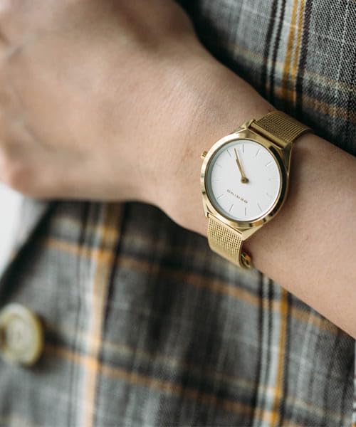 BERING Ultra Slim Collection Watch 17031-334 Unisex Analog Quartz Stainless Steel Strap Sapphire Crystal Gold Mesh Belt
