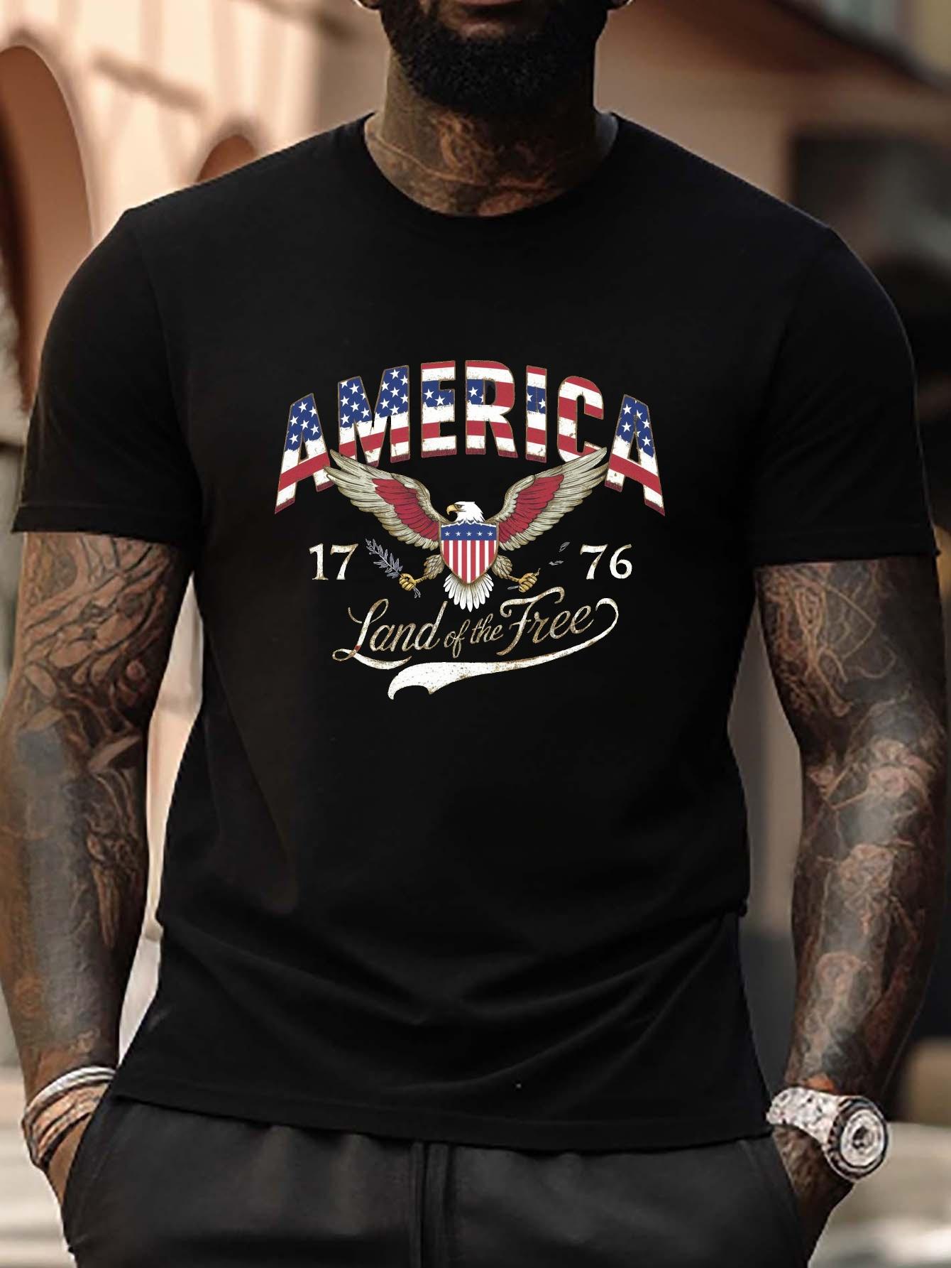 Plus Size  America  Graphic T-shirt - Patriotic Eagle & Flag Design S