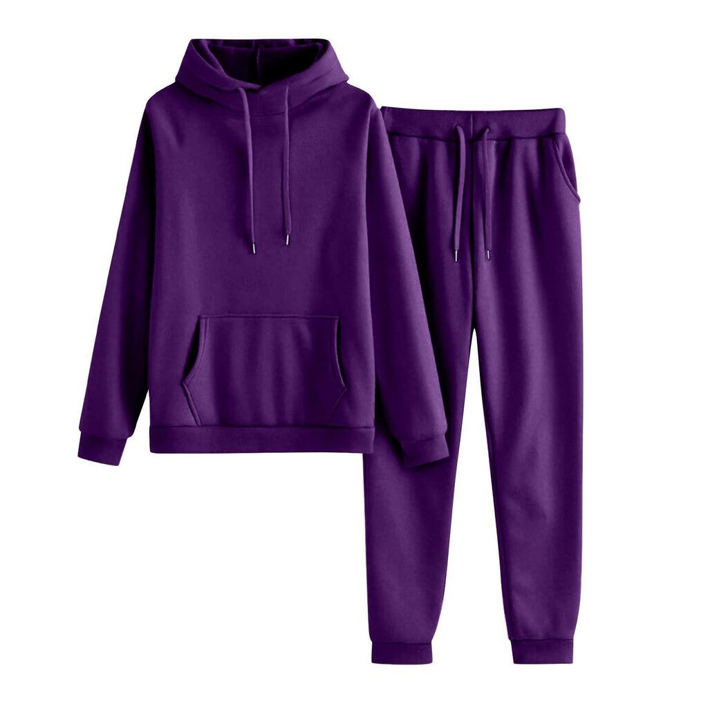 Kapuzenpullover mit hohem Kragen und Plüschfutter & Lässige Hose Set - Herbst/Winter Mode